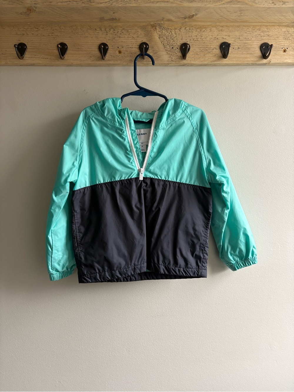Old Navy Kids Two-Tone Mint Green and Black Rain Jacket